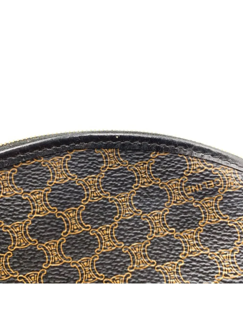 Celine Macadam Pattern Leather Dark Brown Black Pouch Gold - Picture 7 of 9